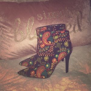 Blue,orange,yellow and neon flower design boots.